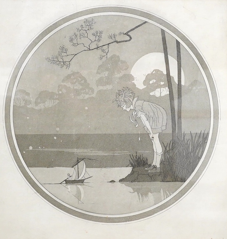 Henriette Willebeek le Mair, Baroness Van Tuyell Serooskerken, (aristocratic illustrator of children's books, 1889-1966), two etchings with aquatint, Children beside water, largest 33 x 32cm. Condition - one good, one fa